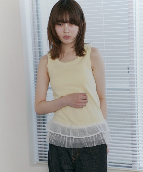 haek(ハク)の「lace frills tank top/レースフリルタンクトップ(タンクトップ・レディース・イエロー/ブラック・FREE)」の1枚目の写真