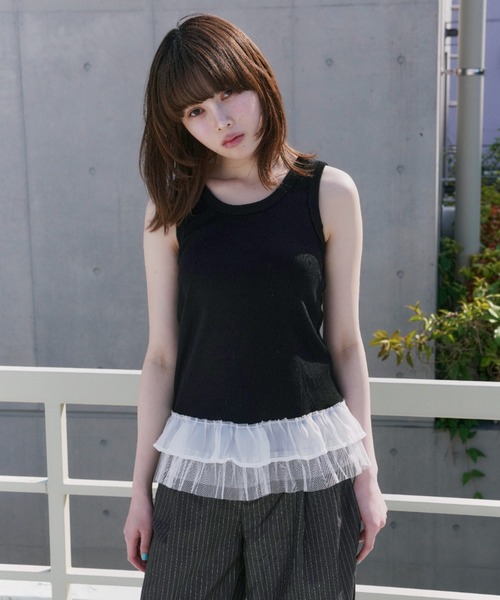 haek(ハク)の「lace frills tank top/レースフリルタンクトップ(タンクトップ・レディース・イエロー/ブラック・FREE)」の2枚目の写真
