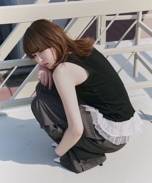 haek(ハク)の「lace frills tank top/レースフリルタンクトップ(タンクトップ・レディース・イエロー/ブラック・FREE)」の4枚目の写真