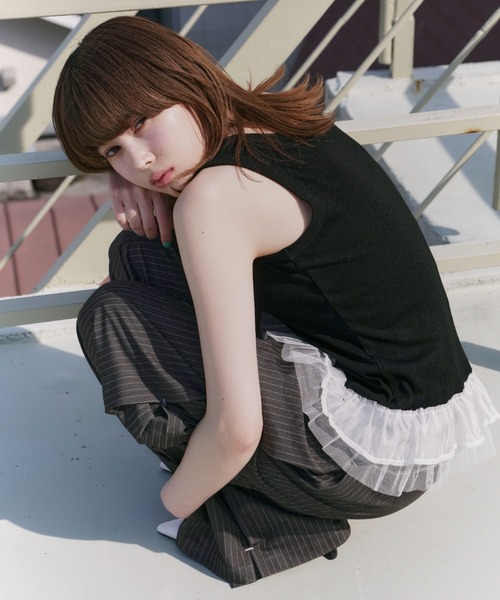 haek(ハク)の「lace frills tank top/レースフリルタンクトップ(タンクトップ・レディース・イエロー/ブラック・FREE)」の5枚目の写真