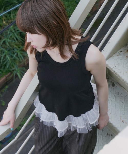 haek(ハク)の「lace frills tank top/レースフリルタンクトップ(タンクトップ・レディース・イエロー/ブラック・FREE)」の8枚目の写真