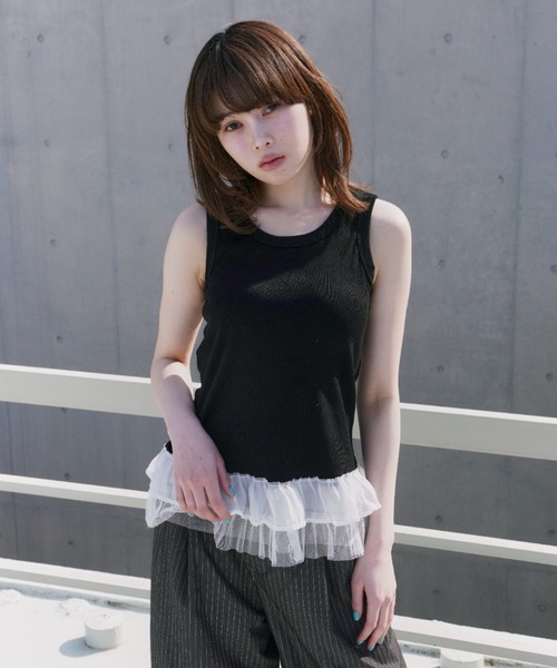 haek(ハク)の「lace frills tank top/レースフリルタンクトップ(タンクトップ・レディース・イエロー/ブラック・FREE)」の12枚目の写真