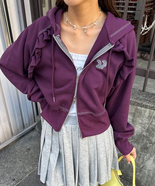 CIAOPANIC(チャオパニック)の「CPロゴフリルショートジップパーカー(パーカー・レディース・ホワイト/グレー系その他/パープル/ネイビー/グレー・ONE SIZE)」の12枚目の写真