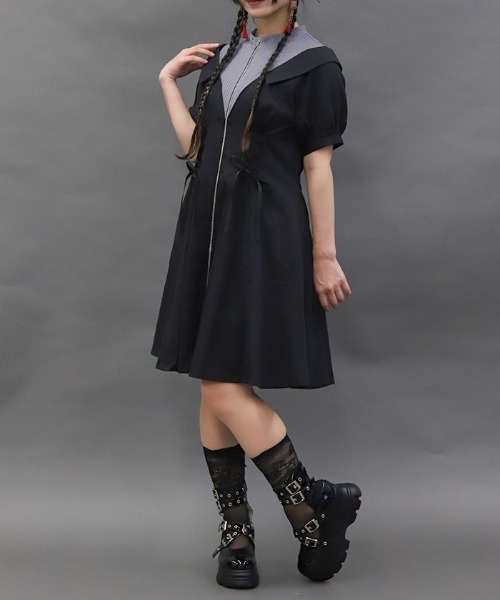 axes femme POETIQUE(アクシーズファムポエティック)の「レイヤードデザインワンピース(ワンピース・レディース・ブラック/グレー/ブルーグリーン・MEDIUM)」の1枚目の写真