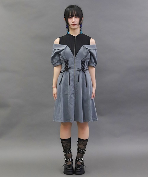 axes femme POETIQUE(アクシーズファムポエティック)の「レイヤードデザインワンピース(ワンピース・レディース・ブラック/グレー/ブルーグリーン・MEDIUM)」の7枚目の写真