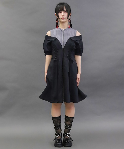 axes femme POETIQUE(アクシーズファムポエティック)の「レイヤードデザインワンピース(ワンピース・レディース・ブラック/グレー/ブルーグリーン・MEDIUM)」の10枚目の写真