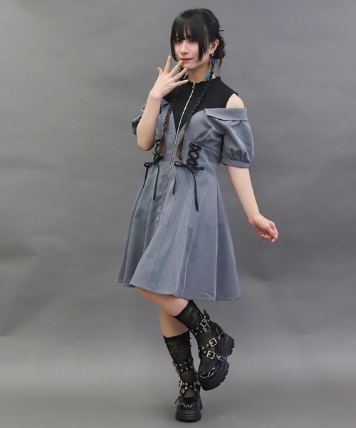 axes femme POETIQUE(アクシーズファムポエティック)の「レイヤードデザインワンピース(ワンピース・レディース・ブラック/グレー/ブルーグリーン・MEDIUM)」の18枚目の写真