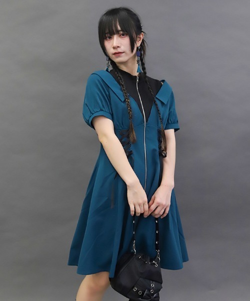 axes femme POETIQUE(アクシーズファムポエティック)の「レイヤードデザインワンピース(ワンピース・レディース・ブラック/グレー/ブルーグリーン・MEDIUM)」の19枚目の写真