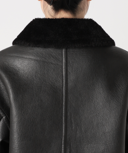 WEB限定追加》フェイクレザーボアブルゾン（ライダースジャケット