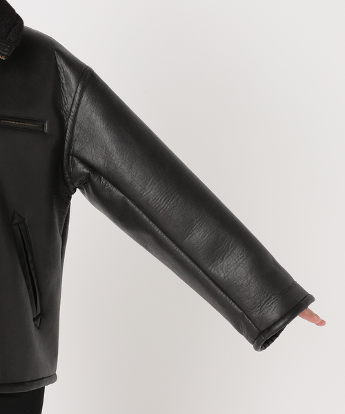 WEB限定追加》フェイクレザーボアブルゾン（ライダースジャケット