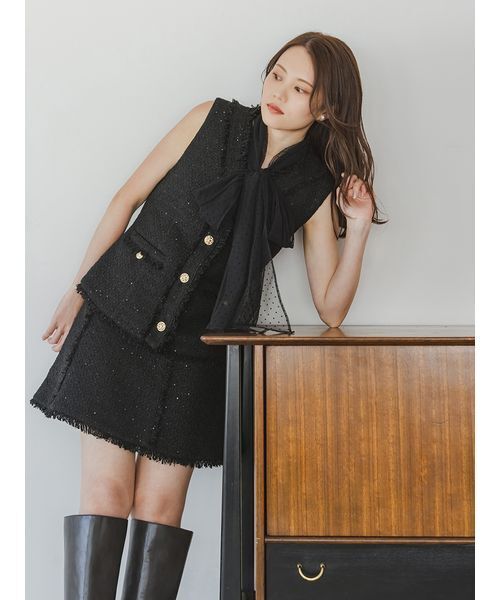 SNIDEL（スナイデル）の「ツイードジレ（その他アウター・レディース・ブラック/アイボリー/ブルー・F）」の14枚目の写真