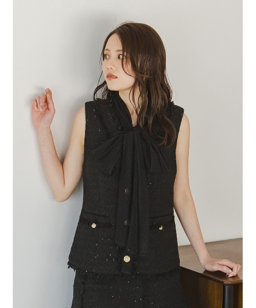 SNIDEL（スナイデル）の「ツイードジレ（その他アウター・レディース・ブラック/アイボリー/ブルー・F）」の2枚目の写真