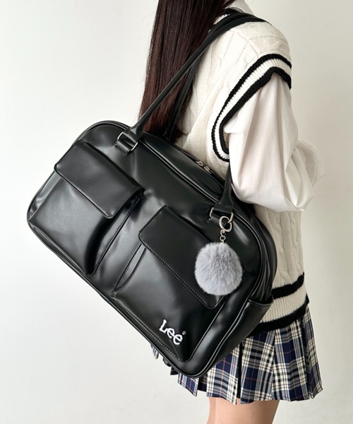 Lee/リー 3ポケット PUボストンバッグ/ボンボンチャーム/スクール