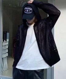 メッシュトップス」に該当するパーカー（ブラック/黒色系