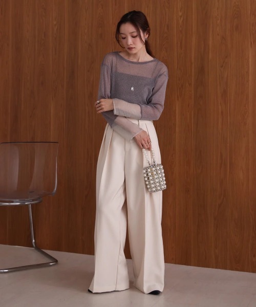 Bab(バブ)の「袖シアーラメベーシックカットソートップス(Tシャツ/カットソー・レディース・ベージュ/ブルー/ブラック/ブラウン/チャコールグレー・FREE)」の7枚目の写真