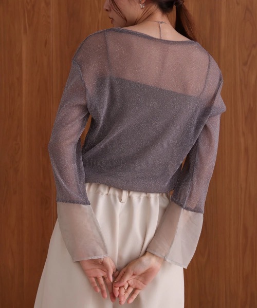 Bab(バブ)の「袖シアーラメベーシックカットソートップス(Tシャツ/カットソー・レディース・ベージュ/ブルー/ブラック/ブラウン/チャコールグレー・FREE)」の12枚目の写真