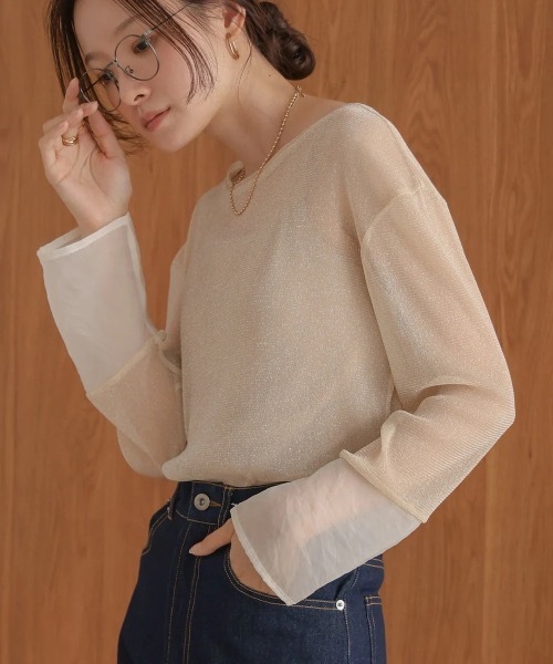 Bab(バブ)の「袖シアーラメベーシックカットソートップス(Tシャツ/カットソー・レディース・ベージュ/ブルー/ブラック/ブラウン/チャコールグレー・FREE)」の16枚目の写真
