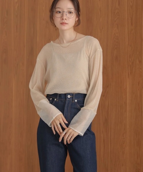 Bab(バブ)の「袖シアーラメベーシックカットソートップス(Tシャツ/カットソー・レディース・ベージュ/ブルー/ブラック/ブラウン/チャコールグレー・FREE)」の17枚目の写真