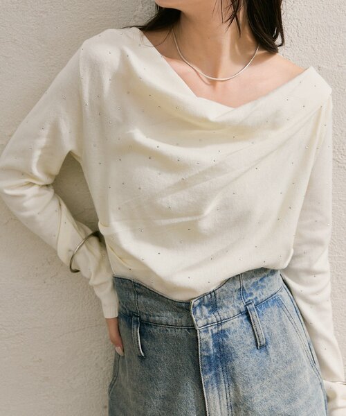 mystic（ミスティック）の「【年間総売上1万枚以上！WEB限定ホワイト登場！】オフショルリブニット（ニット/セーター・レディース・ベージュ/ブラック/アイボリー/ボルドー/ブラウン/ピンク/グレー/ホワイト・FREE）」の2枚目の写真