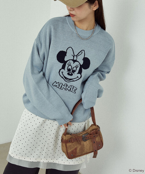 PUBLUX(パブリュクス)の「PUBLUX/パブリュクス Minnie Mouse/ミニーマウス ダブルジャガードニット 限定展開(ニット/セーター・レディース・オフホワイト/グレー/サックスブルー・フリ-)」の4枚目の写真