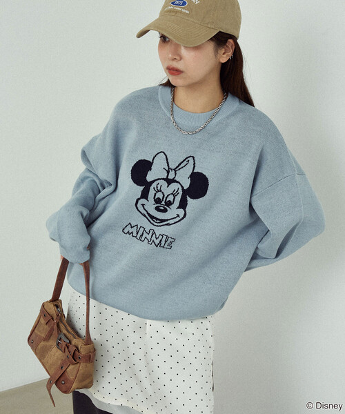 PUBLUX(パブリュクス)の「PUBLUX/パブリュクス Minnie Mouse/ミニーマウス ダブルジャガードニット 限定展開(ニット/セーター・レディース・オフホワイト/グレー/サックスブルー・フリ-)」の7枚目の写真