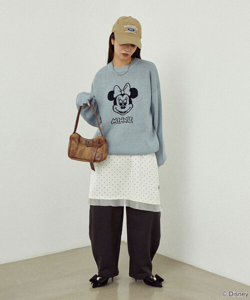 PUBLUX(パブリュクス)の「PUBLUX/パブリュクス Minnie Mouse/ミニーマウス ダブルジャガードニット 限定展開(ニット/セーター・レディース・オフホワイト/グレー/サックスブルー・フリ-)」の8枚目の写真