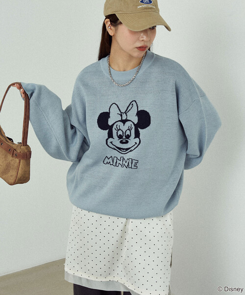 PUBLUX(パブリュクス)の「PUBLUX/パブリュクス Minnie Mouse/ミニーマウス ダブルジャガードニット 限定展開(ニット/セーター・レディース・オフホワイト/グレー/サックスブルー・フリ-)」の11枚目の写真