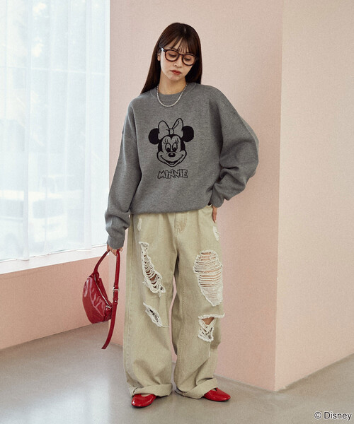 PUBLUX(パブリュクス)の「PUBLUX/パブリュクス Minnie Mouse/ミニーマウス ダブルジャガードニット 限定展開(ニット/セーター・レディース・オフホワイト/グレー/サックスブルー・フリ-)」の15枚目の写真