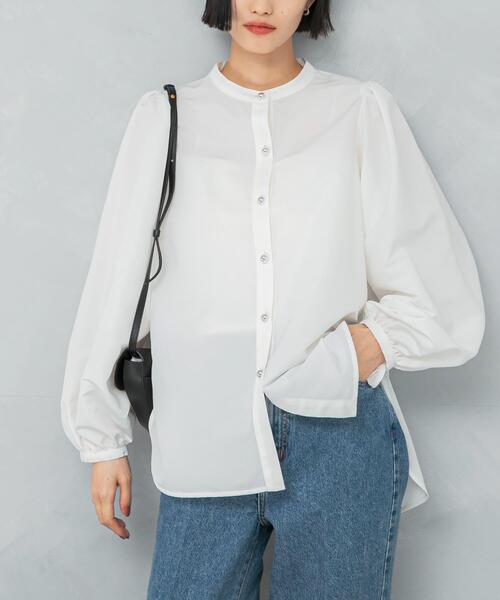 URBAN RESEARCH ROSSO WOMEN（アーバンリサーチ　ロッソ）の「バンドカラーボリュームシャツブラウス（シャツ/ブラウス・レディース・ネイビー/ホワイト・FREE）」の8枚目の写真