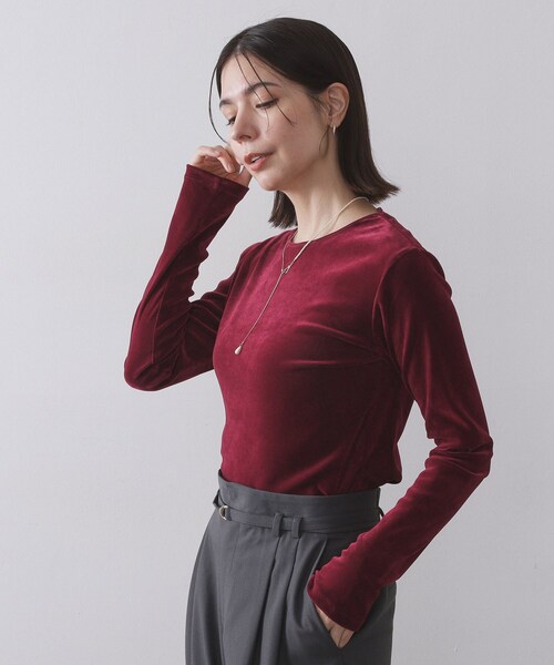 OPAQUE.CLIP(オペークドットクリップ)の「フロッキーチュールトップス【洗濯機OK】(Tシャツ/カットソー・レディース・オフホワイト/チャコールグレー/ブラック/ボルドー・38/40/42)」の5枚目の写真