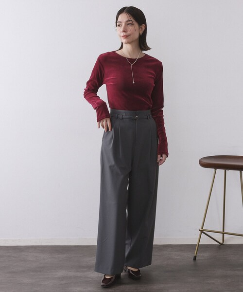 OPAQUE.CLIP(オペークドットクリップ)の「フロッキーチュールトップス【洗濯機OK】(Tシャツ/カットソー・レディース・オフホワイト/チャコールグレー/ブラック/ボルドー・38/40/42)」の6枚目の写真