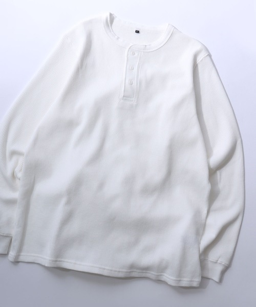 SITRY(シトリー)の「Henry Neck Thermal/ヘンリーネック サーマル ワッフル ロンT 長袖Tシャツ(Tシャツ/カットソー・メンズ・ホワイト/グレー/ブラック・LL/L/M)」の2枚目の写真