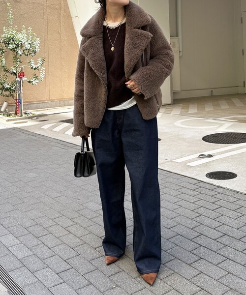 DouDou(ドゥドゥ)の「ボアライダース(その他アウター・レディース・グレイッシュベージュ/モカ・FREE)」の4枚目の写真