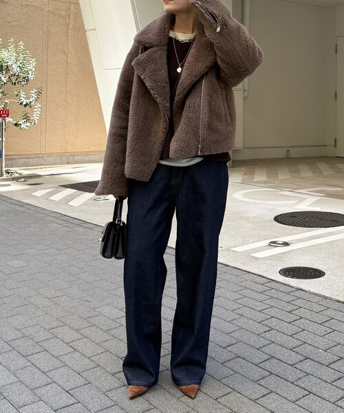 DouDou(ドゥドゥ)の「ボアライダース(その他アウター・レディース・グレイッシュベージュ/モカ・FREE)」の5枚目の写真