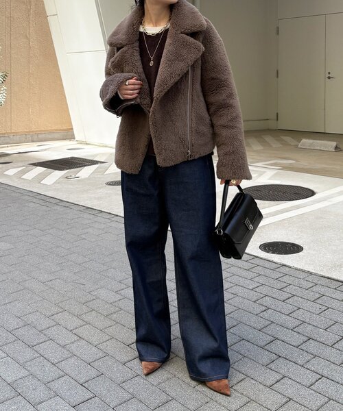 DouDou(ドゥドゥ)の「ボアライダース(その他アウター・レディース・グレイッシュベージュ/モカ・FREE)」の6枚目の写真