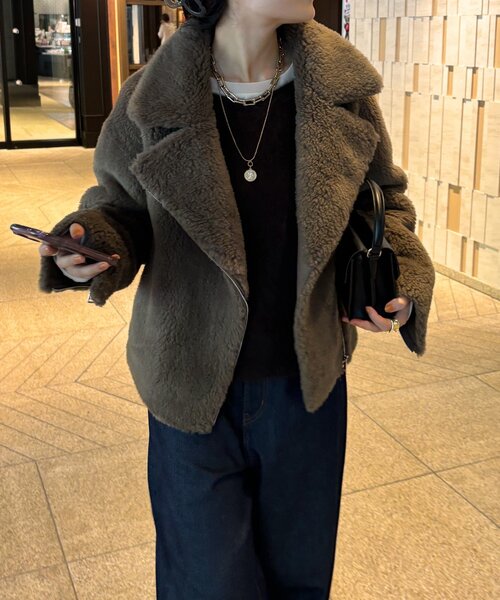 DouDou(ドゥドゥ)の「ボアライダース(その他アウター・レディース・グレイッシュベージュ/モカ・FREE)」の8枚目の写真