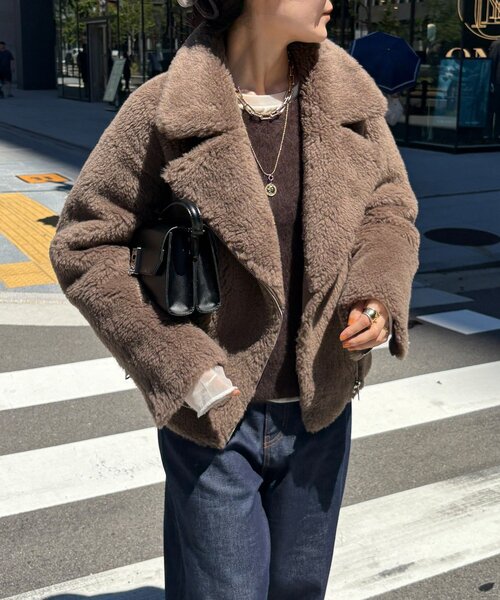 DouDou(ドゥドゥ)の「ボアライダース(その他アウター・レディース・グレイッシュベージュ/モカ・FREE)」の9枚目の写真