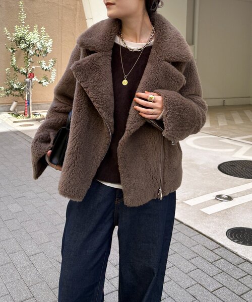 DouDou(ドゥドゥ)の「ボアライダース(その他アウター・レディース・グレイッシュベージュ/モカ・FREE)」の10枚目の写真