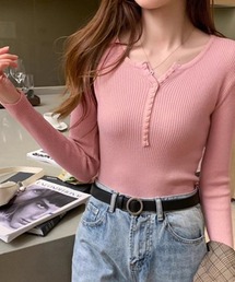 コムデギャルソン ピンク ヘンリーネック 長袖カットソー コムデギャルソン ピンク ヘンリーネック 長袖カットソー