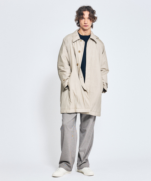ABAHOUSE（アバハウス）の「ワッシャーナイロン 中綿パデットコート / Padded Half Coat / バルカラーコート（ステンカラーコート・メンズ・ベージュ/ブラック・46/48）」の16枚目の写真