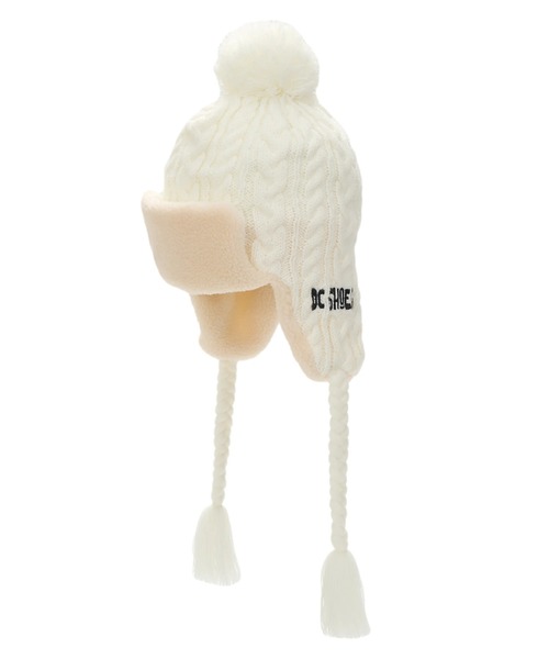 DC SHOES(ディーシーシューズ)の「25 KNIT FLIGHT BEANI /DCロゴワンポイントポンポン付きフライトビーニー・ニット帽(ニットキャップ/ビーニー・メンズ・ホワイト×ブラック/ホワイト×カーキブラウン/ブラック×ブラック/ブラック系その他・FREE)」の2枚目の写真