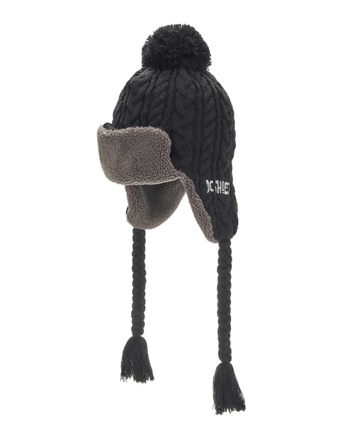 DC SHOES(ディーシーシューズ)の「25 KNIT FLIGHT BEANI /DCロゴワンポイントポンポン付きフライトビーニー・ニット帽(ニットキャップ/ビーニー・メンズ・ホワイト×ブラック/ホワイト×カーキブラウン/ブラック×ブラック/ブラック系その他・FREE)」の4枚目の写真