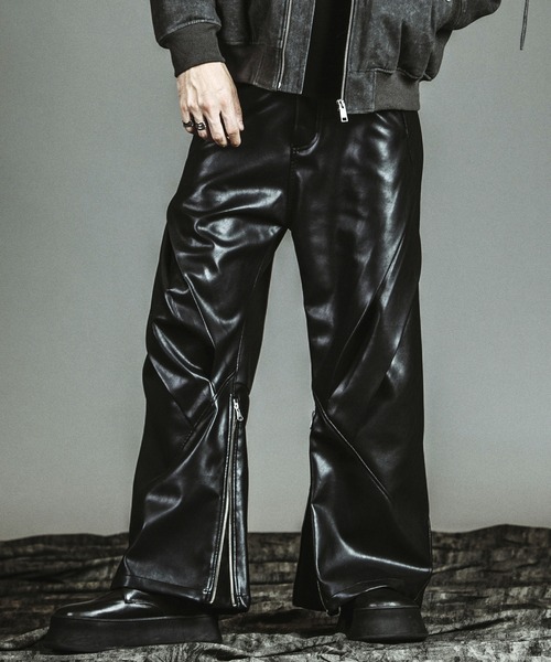NO ID.】Synthetic Leather Zip Flare Pants / シンセティック レザー