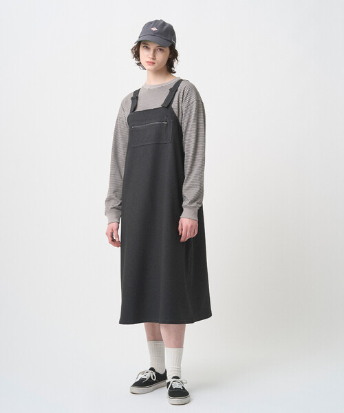 DANTON（ダントン）の「WOMEN'S POLYESTER FLANNEL OVERALLS SKIRT（スカート・レディース・ダークネイビー/グレー系その他/グレイッシュベージュ・36）」の5枚目の写真