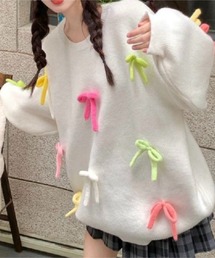 SHOUYO（ショウヨウ）の「カラフルリボン付きニットプルオーバー／オーバーサイズ（ニット/セーター）」