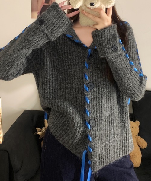 Aelina（エリナ）の「ニットカーディガン（カーディガン/ボレロ・レディース・グレー/チャコールグレー・F）」の19枚目の写真
