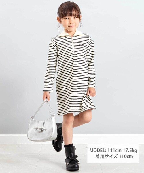BeBe（ベベ）の「【お揃い】ボーダーリブZIPカラー長袖ワンピース（ワンピース・キッズ・ホワイト系その他2・140cm/120cm/130cm/110cm/150cm）」の4枚目の写真
