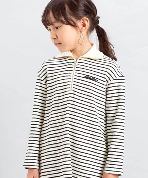 BeBe（ベベ）の「【お揃い】ボーダーリブZIPカラー長袖ワンピース（ワンピース・キッズ・ホワイト系その他2・140cm/120cm/130cm/110cm/150cm）」の5枚目の写真