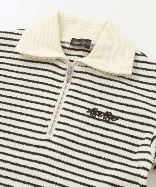 BeBe（ベベ）の「【お揃い】ボーダーリブZIPカラー長袖ワンピース（ワンピース・キッズ・ホワイト系その他2・140cm/120cm/130cm/110cm/150cm）」の9枚目の写真