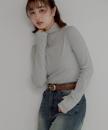 jumelle（ジュメロ）の「【極暖】ボーダーフィンガータートル | 真冬 防寒（Tシャツ/カットソー・レディース）」